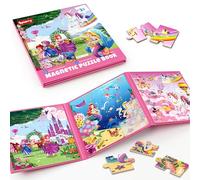 SYNARRY Puzzle Magnetico 3 en 1 para Niños 3 4 5 6 Años, 20 Piezas Puzzle Viajar Unicornio Princesas, Juguetes de Viaje Avión Niña 3-6 Años