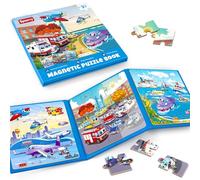 SYNARRY Puzzle Vehiculos Magnetico 3 4 5 Años, Juguetes Niños 3 4 5 Años | 20 Piezas, Rompecabezas Niños, Libro Actividades, Regalo Niños, Juegos Viaje