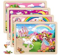 SYNARRY Puzzles Niños 3 4 5 6 años, Puzzles Infantiles de Unicornio Princesas Madera 4×24 Piezas, Juguetes Regalo Niño 3 4 5 6 años Niño Niña