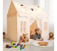SYNCFUN Carpa para niños Interior con tapete y Luces Carpa para Juegos Casa de Juegos para niños para Interiores 51 x 35 x 52 Pulgadas para Juegos para niños pequeños de 3 a 13 años para niñas (Beige)