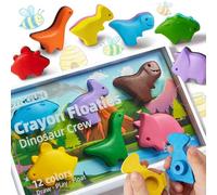 SYNCFUN Crayones de cera de abeja 100% pura grandes, no tóxicos, lavables, para baño infantil, fáciles de sostener, regalo para niños pequeños (dinosaurio, 12 colores)