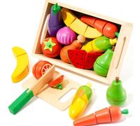 SYNCFUN Frutas y Verduras Juguete Madera, Accesorios Cocina Juguetes de Madera,Cocinita Infantil Comida Juguete Juegos,Alimentos de Juguete Educativos Montessori para Niños 2 3 4 5 Años
