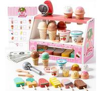 SYNCFUN Juego de Helados de Madera de 33 Piezas, Juguete de Cocina y Comida para Juegos de rol para niños de 3, 4 y 5 años, Regalo Educativo para niños y niñas.