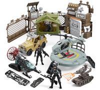 SYNCFUN Juguetes de Militar, Vehículos, Figuras de Acción y Accesorios para Armas, Helicóptero con Luz y Sonido, Juguetes de Base Militar para Niños