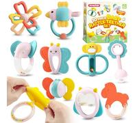 SYNCFUN Juguetes para la dentición 10pcs bebé sonajero mordedores juguete infantil de silicona suave mordedor juguetes sensoriales, anillo de bebé, agarre Shaker, recién nacido bebé regalos