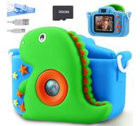 SYNCFUN Kids Camera For Girls Age 3-12,Childrens Camera Kids Toys with Screen 1080p HD Selfie Video Camera 32gb SD Card Dinosaur Toys(Green)