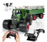 SYNCFUN Tractor de Juguete a Control Remoto vehículo agrícola Grande con Remolque, Cargador, Luces y Sonidos