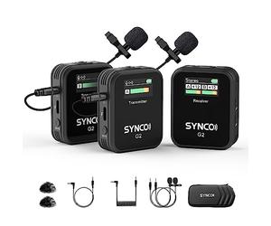 SYNCO Micrófono Lavalier inalámbrico, G2 (A2) 2.4GHz Clip en Solapa con Sistema de micrófono para Smartphone Cámara DSLR, Microfonos Inalambricos Solapa