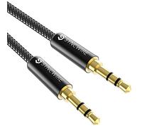 SYNCWIRE Cable auxiliar de audio de 3,5 mm, cable jack de 3 m para auriculares, iPhone, iPod, iPad, Echo Dot, estéreos de hogar/coche, smartphones, reproductores de MP3 y más, nailon, color negro
