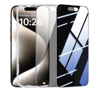 SYNCWIRE Protector de pantalla de privacidad de cobertura completa para iPhone 15 pro 6.1'' 2 - Pack, Vidrio templado verdadero anti espía a 28° irrompible con borde negro 【Instalación fácil】