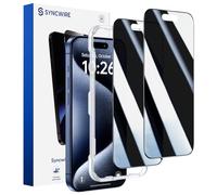 SYNCWIRE Protector de pantalla de privacidad de cobertura completa para iPhone 15 pro max 6.7'' 2 - Pack, Vidrio templado verdadero anti espía a 28° irrompible con borde negro 【Instalación fácil】
