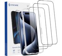 SYNCWIRE Protector de Pantalla para iPhone 15 Pro, Paquete de 3 Vidrio Templado de Grado Militar para iPhone 15 Pro de Cobertura Total [Dureza 9H] [Sin Burbujas][99,99% HD] para Apple 6.7"