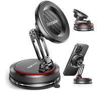 SYNCWIRE Soporte para Coche MagSafe [Diseño de 2 Ejes], Soporte con Ventosa y Imanes N52, Rotación de 360°, Compatible con iPhone Series 12-17 y Fundas MagSafe, Fibra de Carbono