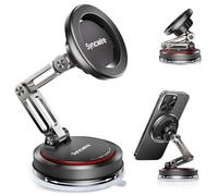 SYNCWIRE Soporte para Coche MagSafe [Diseño Plegable Doble de 3 Ejes], Soporte de Teléfono con Ventosa Fuerte, Rotación de 360°, Compatible con iPhone Series 12-17 y Fundas MagSafe, Negro Mate