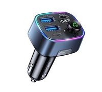 SYNCWIRE Transmisor FM Bluetooth 5.4 para Coche, 48W(PD 36W & 12W) USB Cargador Adaptador de Coche Receptor de Radio Inalámbrico, Pantalla LED, Llamadas Manos Libres, Soporte Unidad USB de 64GB, Azul
