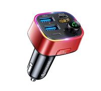 SYNCWIRE Transmisor FM Bluetooth 5.4 para Coche, 48W(PD 36W & 12W) USB Cargador Adaptador de Coche Receptor de Radio Inalámbrico, Pantalla LED, Llamadas Manos Libres, Soporte Unidad USB, Rojo