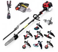 Synergy Desbrozadora Multifunción Gasolina 10 en 1 65cc 4,9cv Motor 2 Tiempos, con Bomba de Agua, Cortasetos, Podadora, Kit de protección, 6 Discos y Cabezal Automático y Arnés Profesional