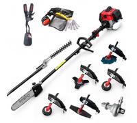 Synergy Desbrozadora Multifunción Gasolina 8 en 1 65cc 4,9cv Motor 2T, con Bomba de Agua, Cortasetos, Podadora, Kit de protección, 4 Discos y 1 Cabezal Automático y Arnés Profesional