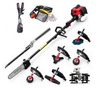 Synergy Desbrozadora Multifunción Gasolina 8 en 1 65cc 4,9cv Motor 2T, Cuchillas Helicoidales, Cortasetos, Podadora, Kit de protección, 4 Discos y 1 Cabezal Automático, Arnés Profesional