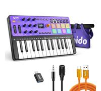 Synido TempoKEY W25 - Teclado controlador USB C MIDI de 25 teclas, conexión inalámbrica recargable con 8 almohadillas RGB de velocidad, pantalla OLED, entrada/salida/pasante, teclado MIDI profesional