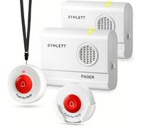 SYNLETT Buscapersonas Inalámbrico con 2 Pagers y 2 Pulsadores SOS - Sistema de Alarma Portátil para Cuidadores, Llamada de Enfermería, Pacientes, Residencias y Emergencias en el Hogar