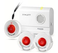SYNLETT Buscapersonas Inalámbrico con 3 Pulsadores SOS - Sistema de Alarma Portátil para Cuidadores, Llamada de Enfermería, Pacientes, Residencias y Emergencias en el Hogar