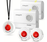 SYNLETT Buscapersonas Inalámbrico con 3 Pulsadores SOS y 2 Pagers - Sistema de Alarma Portátil para Cuidadores, Llamada de Enfermería, Pacientes, Residencias y Emergencias en el Hogar