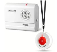 SYNLETT Buscapersonas Inalámbrico con Pulsador SOS para Ancianos - Sistema de Alarma Portátil para Cuidadores, Llamada de Enfermería, Pacientes y Emergencias en el Hogar