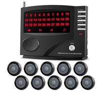 SYNLETT Sistema de llamadas inalámbricas, sistema de llamada de enfermera, localizador de cuidadores para restaurante, clínica, hogar de ancianos, 7 idiomas, 8 tonos de alerta, 10 botones de llamada y