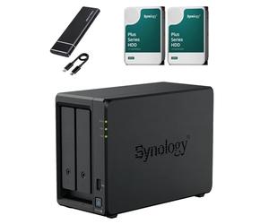 Synology DS725+ 2-Bay, 32 GB de RAM, AMD Ryzen R1600, preconfigurado con 4TB (2 x 2TB HDD), 512 GB de caché (2 x 256 GB NVMe) + unidad de copia de seguridad SSD externa de 1st Wave de 512 GB