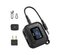 Syntech Adaptador Bluetooth para Avión con Adaptador AUX Dual 3.5mm, Pantalla LED Dual Link Low Latency Bluetooth 5.3 Audio Adapter for AirPods Wireless Headphone Car Negro