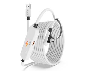 Syntech VR Cable Link con Carga 5M Compatible con Meta Quest 3S/Quest 3/Oculus Quest2 Accesorios, Cable Link USB 3.0 con Puerto de Carga Adicional, para PC/SteamVR y Juego Extendido