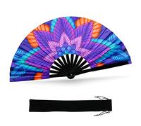 SYNTECSO Ventilador de mano plegable para rave, ventilador de brillo UV, abanico grande de bambú para Drag Queen, regalo para mujeres y hombres, ventilador chino japonés para fiestas, festivales de