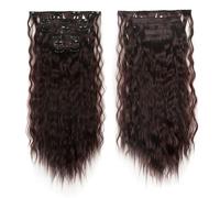 Synthetic Clip In Hair Extensions 6PCS Set Kinky Curly 24inch Long On Hairpiece Style For Women Daily Party(Color 2)