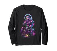 Synthwave Cat on Bike Rider Retro 80s 90s Ciclismo Manga Larga