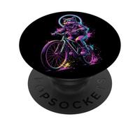 Synthwave Cat on Bike Rider Retro 80s 90s Ciclismo PopSockets PopGrip Adhesivo