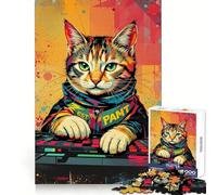 Synthwave Cool DJ Cat - Neon Beats ﹨u Pixel Paws Rompecabezas de 1000 Piezas para Adultos Rompecabezas Memory Lift Lento Disfruta del Montaje de la Imagen Regalo Creativo 38x52cm
