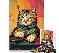Synthwave Cool DJ Cat - Neon Beats ﹨u Pixel Paws Rompecabezas de 1000 Piezas para Adultos Think Smart Toy Juego de Interior Corte preciso Regalo Encantador 38x26cm