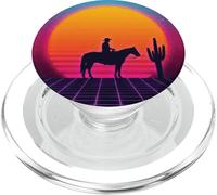 Synthwave Cowboy Retrowave 80s Western Horse Desierto Puesta de Sol PopSockets PopGrip para MagSafe