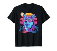 Synthwave Pembroke Welsh Corgi Aullando A La Luna Corgis Camiseta