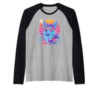 Synthwave Pembroke Welsh Corgi Aullando A La Luna Corgis Camiseta Manga Raglan