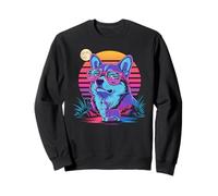 Synthwave Pembroke Welsh Corgi Aullando A La Luna Corgis Sudadera