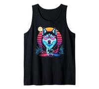 Synthwave Siberian Husky Aullando A La Luna Camiseta sin Mangas