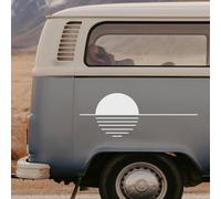 Synthwave Welle Camper - Vinilo adhesivo impermeable para autocaravana, caravana, coche, portátil y botella de agua, diseño de surf para aventuras al aire libre