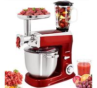 Syntrox Germany Robot de cocina, amasadora, 1500 W, con picadora de carne, recipiente de acero inoxidable de 7,5 litros, color rojo