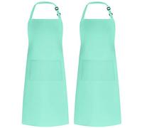 Syntus Paquete de 2 delantales ajustables resistentes a las gotas de agua con 2 bolsillos, delantales de cocina para barbacoa, dibujo, mujeres y hombres, chef, color verde claro