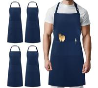 Syntus Paquete de 4 delantales ajustables con 2 bolsillos, delantales de cocina para mujeres y hombres, chef, azul náutico