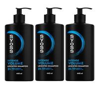 SYOSS Champú Intense Volume de volumen ligero (3 x 440 ml), champú para cabello fino y plano, proporciona hasta 48 horas de volumen duradero, fórmula con complejo de elevación de colágeno al 3 %