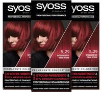 Syoss Color Coloration 5 _ 29 Rojo Intenso Nivel 3 (3 x 115 ml), color permanente para hasta 10 semanas de intensidad de color y un 70% menos de rotura del cabello*