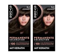 Syoss Color de pelo 3_1 marrón oscuro nivel 3 (2 x 115 ml), coloración permanente para hasta 10 semanas de intensidad del color y un 70% menos de rotura del cabello*